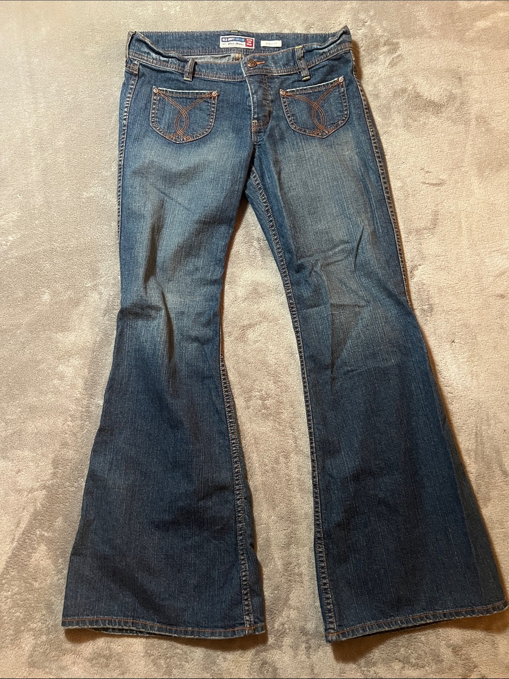 Old Navy Dark Blue Flare Jeans with Embroidered Pockets